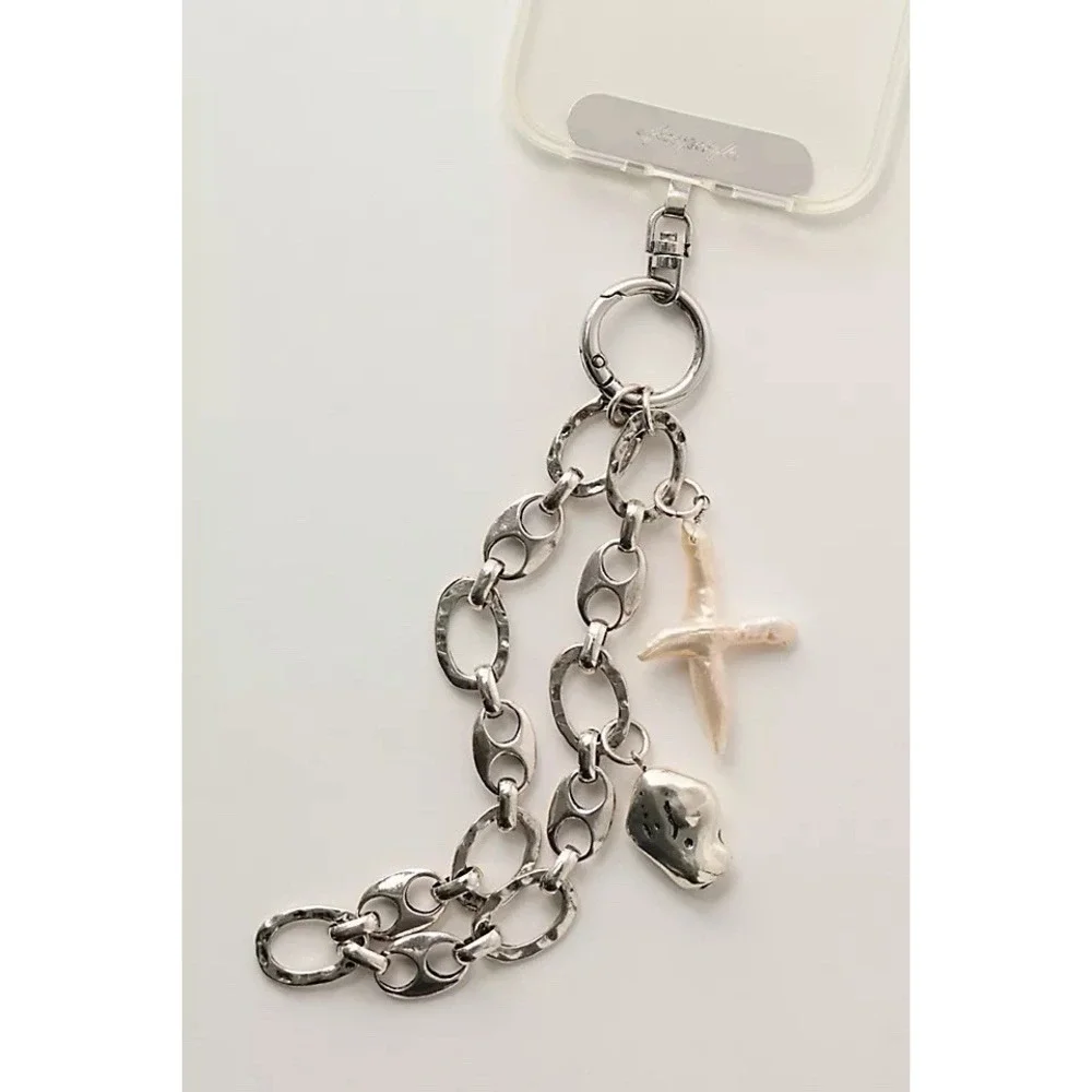 NWT Free People Silver Tone Chunky Charmed Phone Wristlet